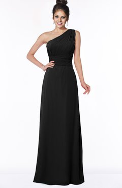 ColsBM Adalyn Black Mature Sheath Sleeveless Half Backless Chiffon Ruching Bridesmaid Dresses