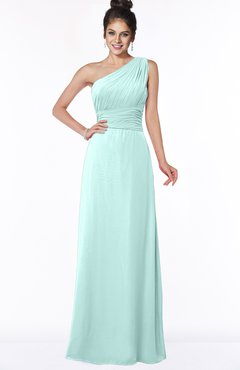 ColsBM Adalyn Blue Glass Mature Sheath Sleeveless Half Backless Chiffon Ruching Bridesmaid Dresses