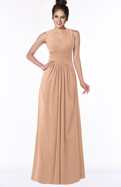 ColsBM Isla Almost Apricot Elegant V-neck Sleeveless Chiffon Floor Length Ruching Bridesmaid Dresses