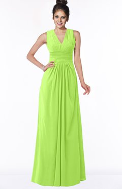 ColsBM Isla Bright Green Elegant V-neck Sleeveless Chiffon Floor Length Ruching Bridesmaid Dresses