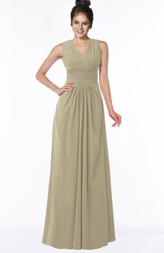 ColsBM Isla Candied Ginger Elegant V-neck Sleeveless Chiffon Floor Length Ruching Bridesmaid Dresses