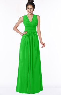 ColsBM Isla Classic Green Elegant V-neck Sleeveless Chiffon Floor Length Ruching Bridesmaid Dresses