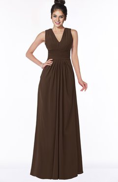 ColsBM Isla Copper Elegant V-neck Sleeveless Chiffon Floor Length Ruching Bridesmaid Dresses