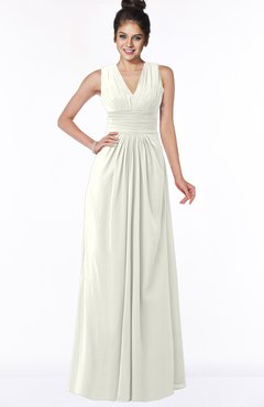 ColsBM Isla Cream Elegant V-neck Sleeveless Chiffon Floor Length Ruching Bridesmaid Dresses