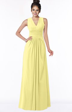 ColsBM Isla Daffodil Elegant V-neck Sleeveless Chiffon Floor Length Ruching Bridesmaid Dresses