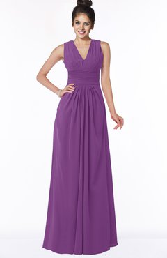 ColsBM Isla Dahlia Elegant V-neck Sleeveless Chiffon Floor Length Ruching Bridesmaid Dresses