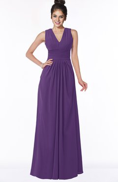 ColsBM Isla Dark Purple Elegant V-neck Sleeveless Chiffon Floor Length Ruching Bridesmaid Dresses