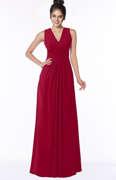 ColsBM Isla Dark Red Elegant V-neck Sleeveless Chiffon Floor Length Ruching Bridesmaid Dresses