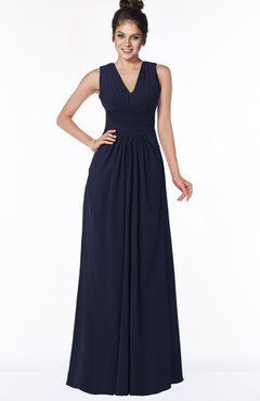 ColsBM Isla Dark Sapphire Elegant V-neck Sleeveless Chiffon Floor Length Ruching Bridesmaid Dresses