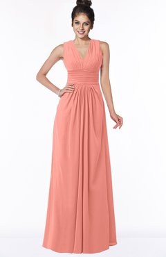 ColsBM Isla Desert Flower Elegant V-neck Sleeveless Chiffon Floor Length Ruching Bridesmaid Dresses