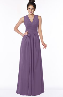 ColsBM Isla Eggplant Elegant V-neck Sleeveless Chiffon Floor Length Ruching Bridesmaid Dresses