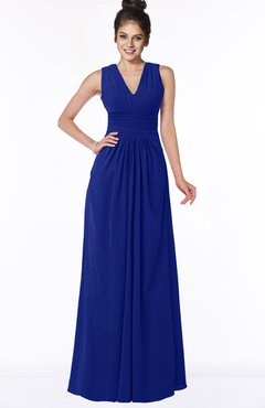 ColsBM Isla Electric Blue Elegant V-neck Sleeveless Chiffon Floor Length Ruching Bridesmaid Dresses