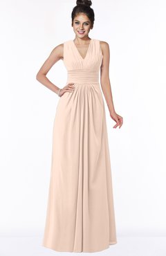 ColsBM Isla Fresh Salmon Elegant V-neck Sleeveless Chiffon Floor Length Ruching Bridesmaid Dresses