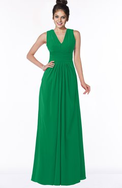 ColsBM Isla Green Elegant V-neck Sleeveless Chiffon Floor Length Ruching Bridesmaid Dresses