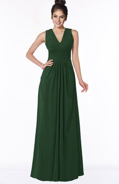 ColsBM Isla Hunter Green Elegant V-neck Sleeveless Chiffon Floor Length Ruching Bridesmaid Dresses