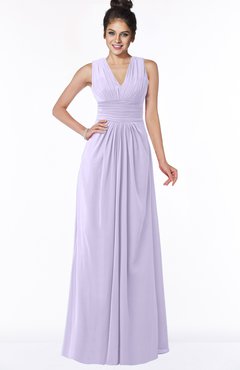 ColsBM Isla Light Purple Elegant V-neck Sleeveless Chiffon Floor Length Ruching Bridesmaid Dresses