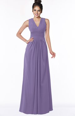 ColsBM Isla Lilac Elegant V-neck Sleeveless Chiffon Floor Length Ruching Bridesmaid Dresses