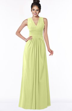ColsBM Isla Lime Green Elegant V-neck Sleeveless Chiffon Floor Length Ruching Bridesmaid Dresses