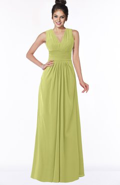 ColsBM Isla Linden Green Elegant V-neck Sleeveless Chiffon Floor Length Ruching Bridesmaid Dresses