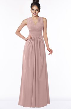 ColsBM Isla Nectar Pink Elegant V-neck Sleeveless Chiffon Floor Length Ruching Bridesmaid Dresses