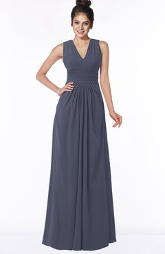 ColsBM Isla Nightshadow Blue Elegant V-neck Sleeveless Chiffon Floor Length Ruching Bridesmaid Dresses