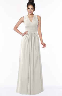 ColsBM Isla Off White Elegant V-neck Sleeveless Chiffon Floor Length Ruching Bridesmaid Dresses