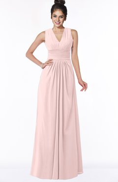 ColsBM Isla Pastel Pink Elegant V-neck Sleeveless Chiffon Floor Length Ruching Bridesmaid Dresses