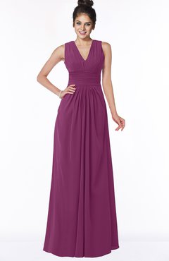 ColsBM Isla Raspberry Elegant V-neck Sleeveless Chiffon Floor Length Ruching Bridesmaid Dresses