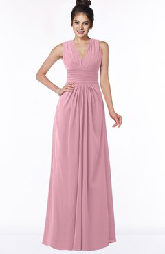 ColsBM Isla Rosebloom Elegant V-neck Sleeveless Chiffon Floor Length Ruching Bridesmaid Dresses