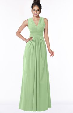 ColsBM Isla Sage Green Elegant V-neck Sleeveless Chiffon Floor Length Ruching Bridesmaid Dresses