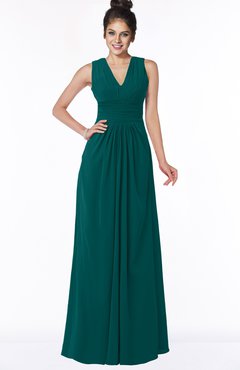 ColsBM Isla Shaded Spruce Elegant V-neck Sleeveless Chiffon Floor Length Ruching Bridesmaid Dresses