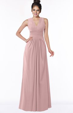 ColsBM Isla Silver Pink Elegant V-neck Sleeveless Chiffon Floor Length Ruching Bridesmaid Dresses