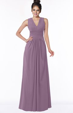 ColsBM Isla Valerian Elegant V-neck Sleeveless Chiffon Floor Length Ruching Bridesmaid Dresses