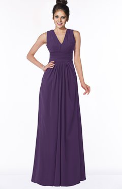 ColsBM Isla Violet Elegant V-neck Sleeveless Chiffon Floor Length Ruching Bridesmaid Dresses