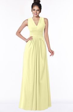 ColsBM Isla Wax Yellow Elegant V-neck Sleeveless Chiffon Floor Length Ruching Bridesmaid Dresses