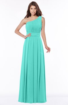ColsBM Adeline Blue Turquoise Gorgeous A-line One Shoulder Zip up Floor Length Pleated Bridesmaid Dresses
