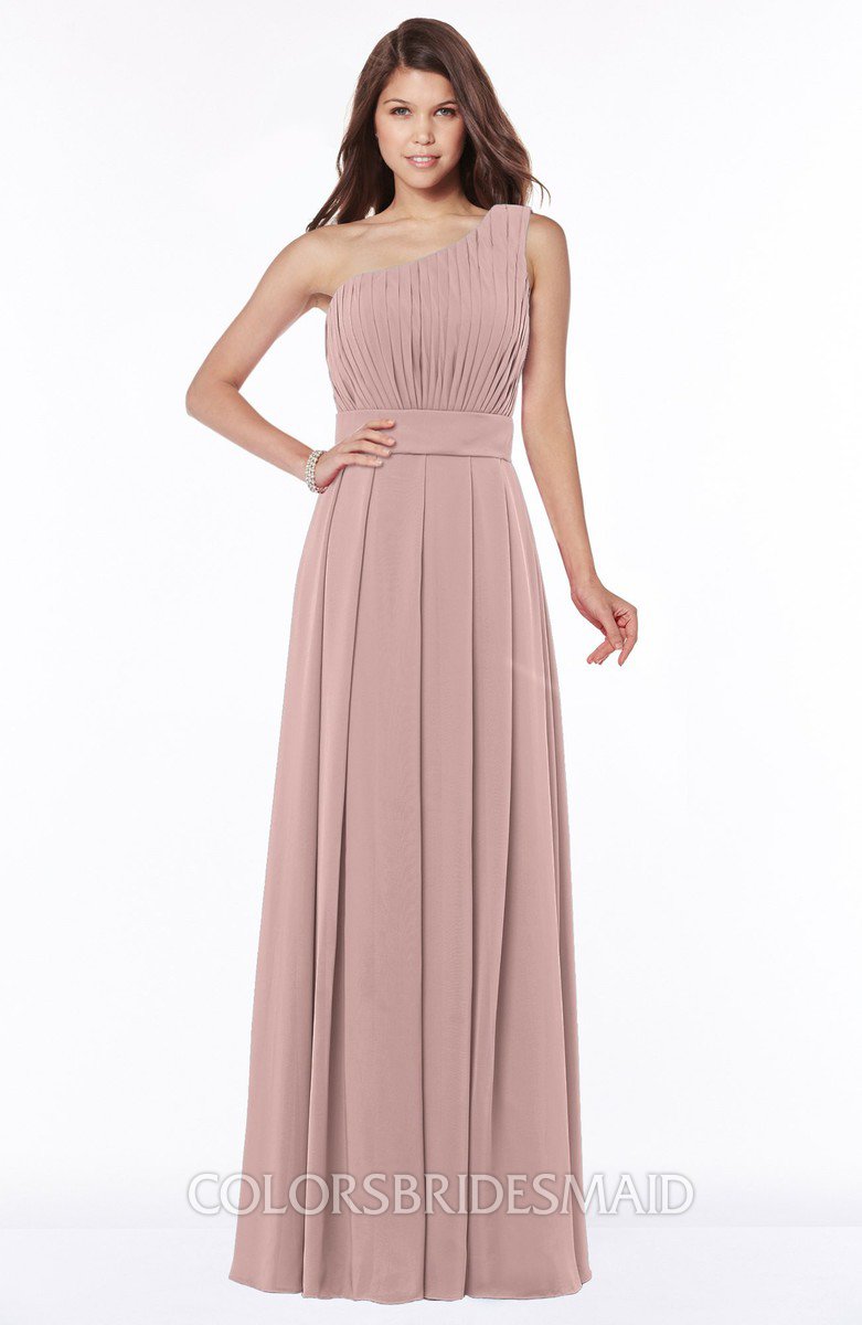 one shoulder blush pink bridesmaid dresses