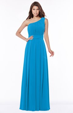 ColsBM Adeline Cornflower Blue Gorgeous A-line One Shoulder Zip up Floor Length Pleated Bridesmaid Dresses