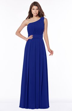 ColsBM Adeline Electric Blue Gorgeous A-line One Shoulder Zip up Floor Length Pleated Bridesmaid Dresses