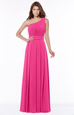 ColsBM Adeline Fandango Pink Gorgeous A-line One Shoulder Zip up Floor Length Pleated Bridesmaid Dresses