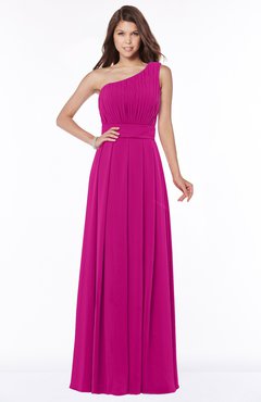 ColsBM Adeline Hot Pink Gorgeous A-line One Shoulder Zip up Floor Length Pleated Bridesmaid Dresses