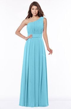 ColsBM Adeline Light Blue Gorgeous A-line One Shoulder Zip up Floor Length Pleated Bridesmaid Dresses