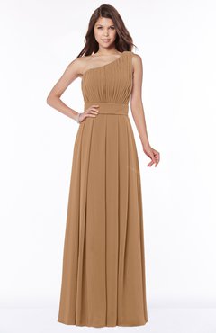ColsBM Adeline Light Brown Gorgeous A-line One Shoulder Zip up Floor Length Pleated Bridesmaid Dresses