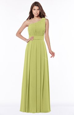 ColsBM Adeline Linden Green Gorgeous A-line One Shoulder Zip up Floor Length Pleated Bridesmaid Dresses