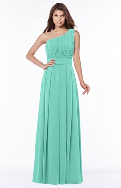 ColsBM Adeline Mint Green Gorgeous A-line One Shoulder Zip up Floor Length Pleated Bridesmaid Dresses