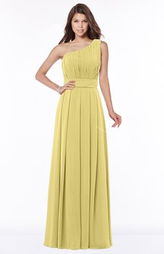 ColsBM Adeline Misted Yellow Gorgeous A-line One Shoulder Zip up Floor Length Pleated Bridesmaid Dresses