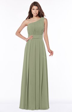 ColsBM Adeline Moss Green Gorgeous A-line One Shoulder Zip up Floor Length Pleated Bridesmaid Dresses