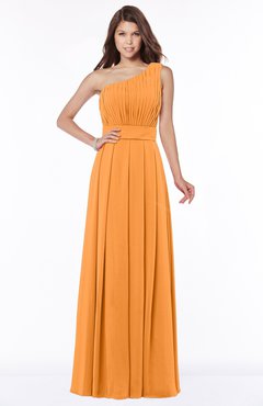 ColsBM Adeline Orange Gorgeous A-line One Shoulder Zip up Floor Length Pleated Bridesmaid Dresses