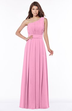 ColsBM Adeline Pink Gorgeous A-line One Shoulder Zip up Floor Length Pleated Bridesmaid Dresses
