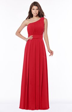 ColsBM Adeline Red Gorgeous A-line One Shoulder Zip up Floor Length Pleated Bridesmaid Dresses